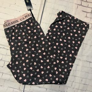 Womens Lounge pants pajama bottoms large gray with pink hearts U.S. Polo Assn